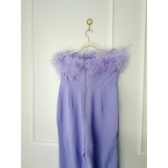 NWT Nasty Gal Feather Strapless Jumpsuit Lavender - Picture 5 of 12